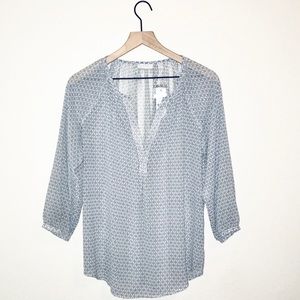 New York & Company Blue Sheer Printed Blouse- NWT